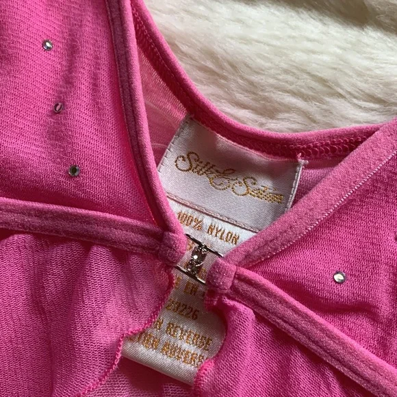 Silk&Satin pink sheer sparkling crystals open front chemise babydoll cami S - Picture 3 of 13